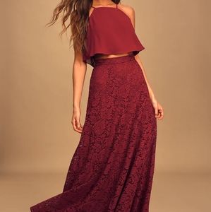 Lulu's Life Time Memories Lace Two-Piece Maxi Dress - Wine | Burgundy | Maroon